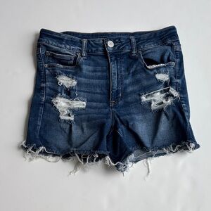 American Eagle High Rise Shortie distressed denim jean shorts cut-off sz 12